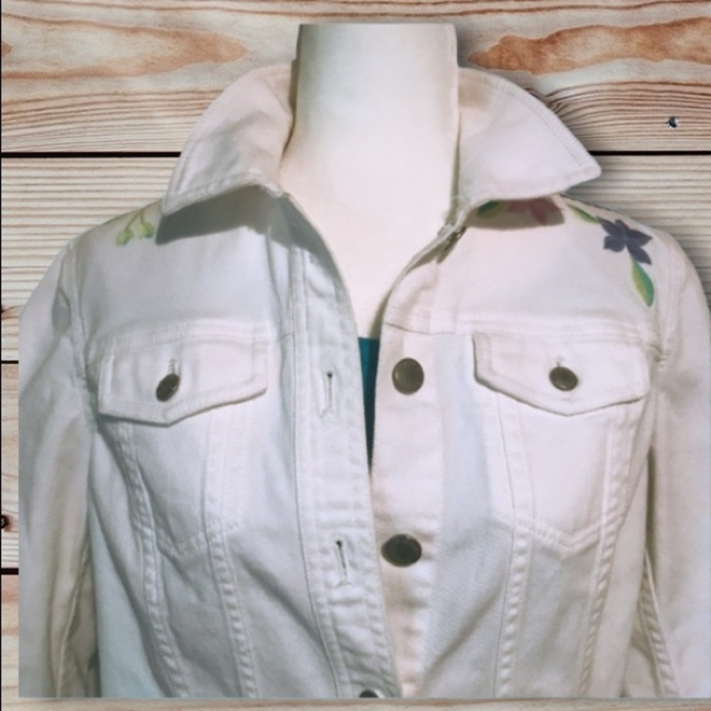 SIGRID OLSEN White Jean Jacket Stretchy Size M